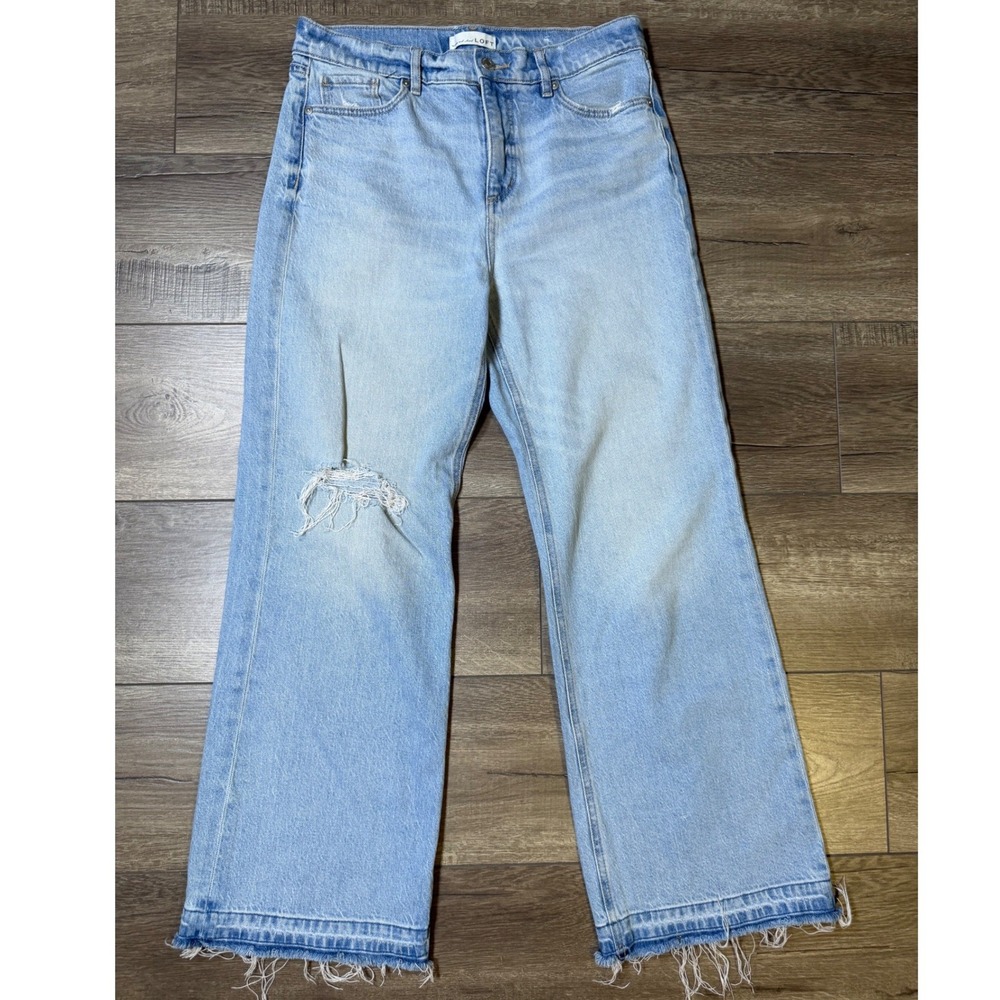 LOFT High Rise Wide Leg Distressed Raw Hem Jeans Light Wash Blue